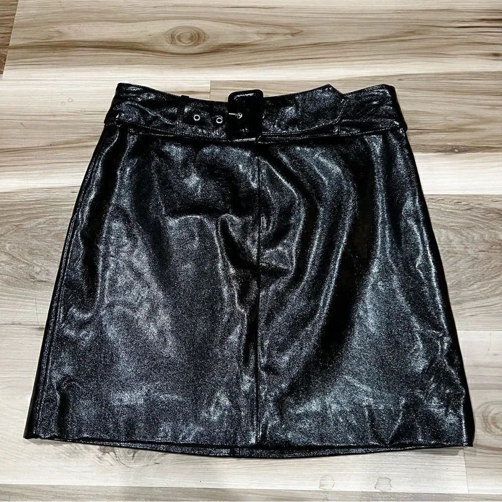 NEW Nine West Black Faux Leather Belted Mini Skirt Women’s 8